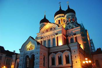 The Alexander Nevsky Cathedral tops the hill in Tallinn's Toompea district. The Russians built it over the supposed grave of a legendary Estonian folk hero, Kalevipoeg