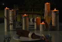 Candleholders and napkin rings made of birch bark.