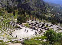 At Delphi's theater, singer-songwriters from all over the Greek-speaking world would perform hymns in honor of Apollo, accompanied by a flute or lyre