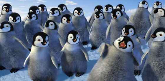 Elijah Wood and Robin Williams in Happy Feet Two