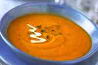 Roasted Butternut Squash-Sweet Potato Soup with Herbed Sour Cream Recipe