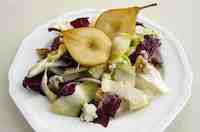 Roasted Seckel Pear,  Endive and Radicchio Salad with Roquefort and Walnuts Recipe