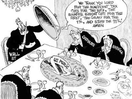 Thanksgiving on Wall Street, an OtherWords cartoon by Khalil Bendib