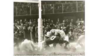 Alan Ameche stopped cold by JIM KATCAVAGE DICK MODZELEWSKI and SAM HUFF NFL 1958 Championship Game: Greatest Game Ever Played Giants vs Colts 50th Anniversary
