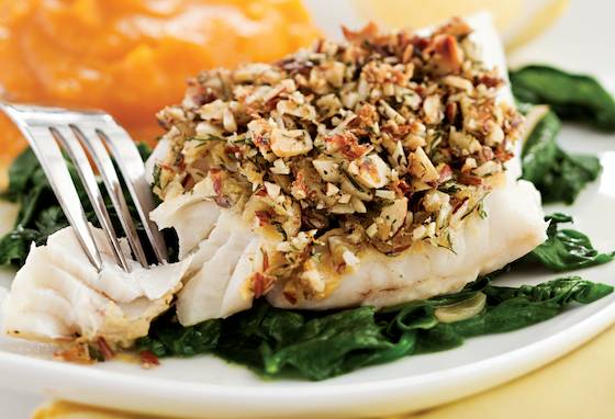 Almond and Lemon Crusted Fish with Spinach Recipe