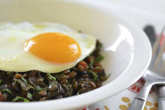 Braised Lentils and Chard Topped with an Egg Recipe