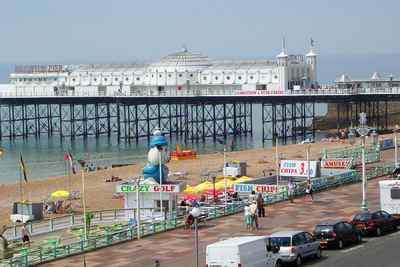 Brighton Pier, which dates to the 19th century, is the site of carnival games and amusement park rides