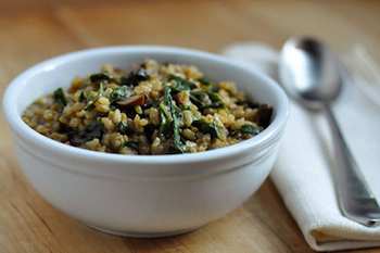 Brown Rise Risotto with Mushrooms and Wilted Spinach