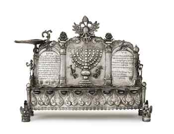 The circa 1713 German silver Hanukah lamp will sell this month at Sotheby’s in a sale of Judaica