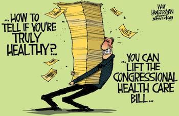 How to tell if you're truly healthy. Lifting the Congressional Healthcare bill (c) Walt Handelsman