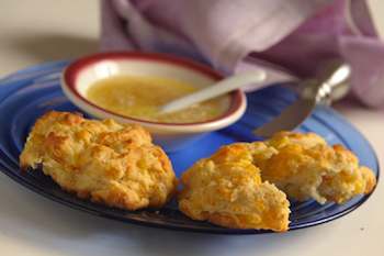 Corn Biscuits with Hot-Sweet Butter Sauce