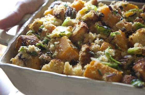 Cornbread Stuffing with Brussels Sprouts and Squash Recipe