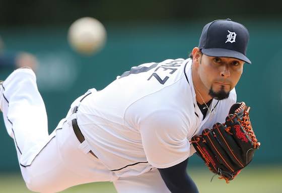 Detroit Tigers pitcher Anibal Sanchez warms up prior to a game against the Pittsburgh Pirates.