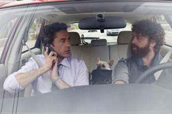Robert Downey Jr & Zach Galifianakis in the movie Due Date