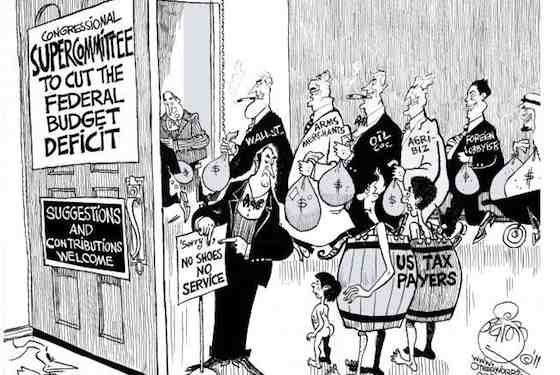 Supercommittee Lobbyists, an OtherWords cartoon by Khalil Bendib