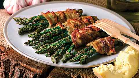 Big Game Day Recipes - Grilled Asparagus wrapped with Bacon Spring Flavors Recipe