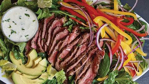 Big Game Day Recipes - Grilled Steak Salad with Chive Yogurt Dressing - Keep Cool on the Grill