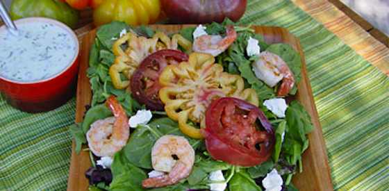 Heirloom Tomato Salad With Grilled Shrimp