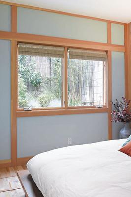 Small, bland rooms can be helped by a continuous band of flat wooden trim, which creates an interesting geometric design reminiscent of Japanese interiors