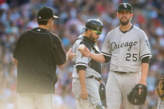 James Shields gets removed from a game by Chicago White Sox manager Robin Ventura.