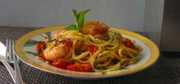 Linguine with Shrimp Mint and Chili Flakes Recipe