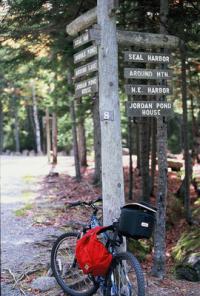 One of the many signposts at the carriage road intersections directing you along the way. Maine Acadia National Park