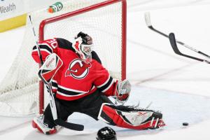 NEWARK, NJ - FEBRUARY 28: Martin Brodeur #30 of the New Jersey Devils stops a shot on goal during the third period against the Florida Panthers on February 28, 2009 at the Prudential Center in Newark, New Jersey. The Devils defeated the Panthers 7-2. (Photo by Andy Marlin/NHLI via Getty Images)