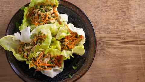 Minced Chicken with Asian Vegetable Salad in Lettuce Cups