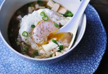 Miso Soup with Rice and Poached Egg 