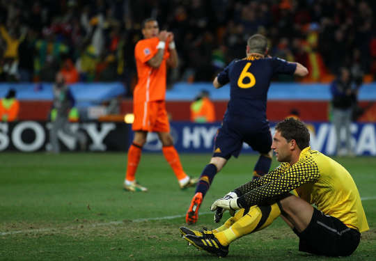 Netherlands Keeper Maarten Stekelenburg Shows his Dejection after Conceding Winning Goal to Andres Iniesta