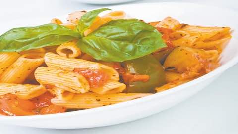 Penne with Peppers & Eggplant-Tomato Sauce Pasta Recipe