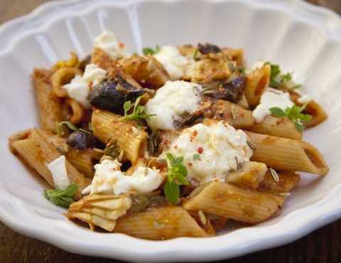 Patricia Wells' Penne with Tomatoes, Rosemary, Olives, Artichokes & Capers Recipe