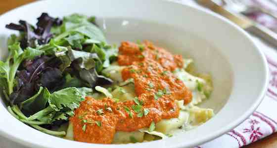 Ravioli with Romesco Sauce