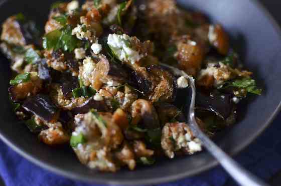 Roasted Eggplant Salad with Smoked Almonds and Goat Cheese Recipe