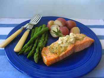 Roasted Salmon Fillets Topped with Mustard Herb Butter  Recipe