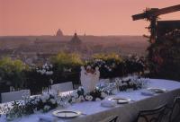 Guests of the Hassler Hotel can enjoy a panoramic view over Rome, including St. Peter' Basilica, from the rooftop terrace.