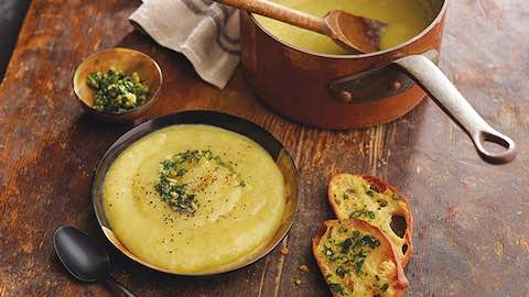 Rustic Tuscan Potato Leek Soup with Olive Oil Pesto Recipe