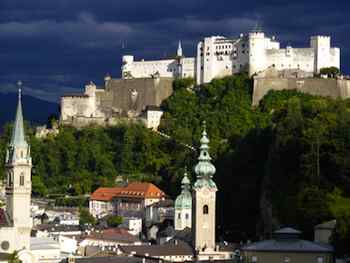 Salzburg's Hohensalzburg Fortress looms 400 feet above Austria's famous Baroque city