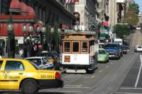 San Francisco cable cars come by every few minutes at this busy intersection in front of the Westin St. Francis Hotel in Union Square. San Francisco Weekend Getaway