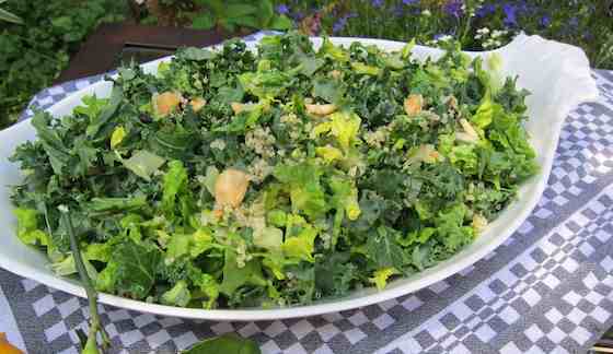 Shredded Kale and Romaine Salad with Quinoa, Currants and Almonds Recipe