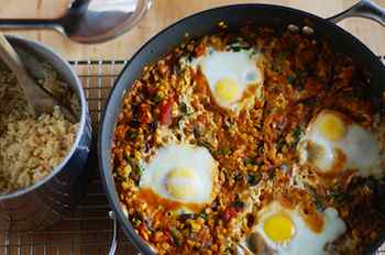 Southwestern Skillet Scramble and Lentil Stew With Poached Eggs