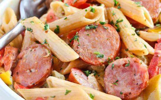 Spicy Sausage and Mixed Vegetable Skillet Pasta Recipe