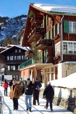 The town of Murren in Switzerland is traffic-free and filled with bakeries, cafes, and prefab-rustic chalets