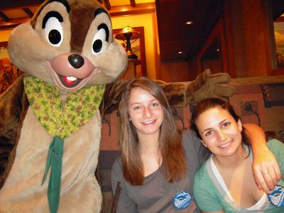 The Disney character breakfast. L-R: Chip (not Dale), Orlee Roza and Melanie Yemma. When Melanie was a toddler, Chip made her cry.