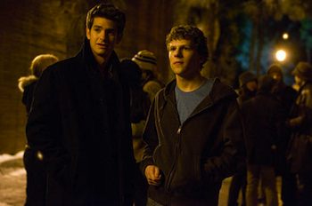 Jesse Eisenberg & Andrew Garfield  in the movie The Social Network