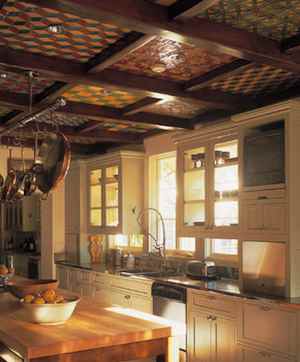 Home Decor - Ceilings Do Not Always Have to be White. A tiled and coffered ceiling is a dramatic look and perhaps over the top for some and but it serves to delineate space
