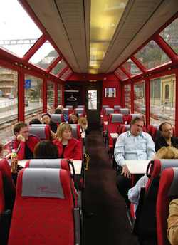 Riding the rails through Europe, such as in this panoramic train car in Switzerland, offers a relaxed way to connect with traveling Europeans