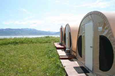 These yurts at Great Alaska's Bear Camp are safe and cozy, complete with quilts and cots. 