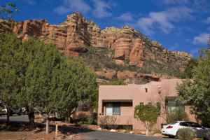 Enchantment's Casitas' adobe style matches the red rocks and juniper and pinion pines in Boynton Canyon.