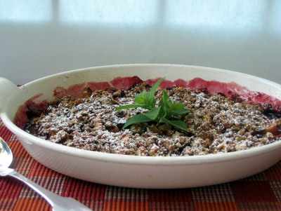 Warm Apple and Plum Crisp with Ginger Snap Crust